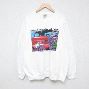 XL/古着 リー Lee 長袖 スウェット メンズ 00s 花 車 大きいサイズ クルーネック 白 ホワイト 24dec25 中古 スエット トレーナー トップス