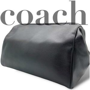 極美品 coach コーチ ポーチ クラッチバッグ オールレザー ブラック