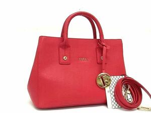 1円 ■極美品■ FURLA フルラ リンダ レザー 2WAY クロスボディ ショルダーバッグ ハンドバッグ トート 斜め掛け レッド系 FA8333