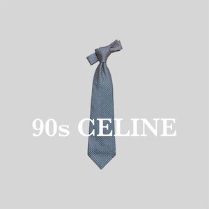 【90s】CELINE 総柄 ネクタイ 古着 ビンテージ ヴィンテージ ロゴ グレー セリーヌ ビジネス カジュアル used old vintage tie 80s 70s 60s