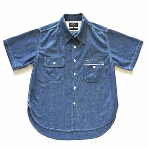 美品 BEAMS PLUS Work Chambray shirt ビームスプラス ワーク シャンブレーシャツ 半袖 Sサイズ 3本針ステッチ インディゴブルー BEAMS＋