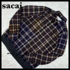 サカイ sacai☆チェック柄シャツジャケット ブルゾン 裾切り替え