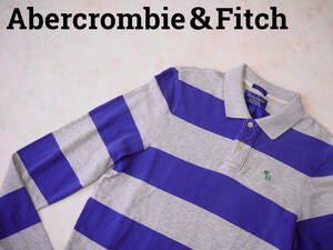 ☆送料無料☆ Abercrombie＆Fitch アバクロンビー&フィッチ アバクロ 古着 長袖 ムースロゴ ボーダー ポロシャツ メンズ M パープル 中古