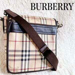 美品 BURBERRY ノバチェック シャドーホース PVC ショルダーバッグ バーバリー フラップ クロスボディ 斜め掛け ユニセックス レザー