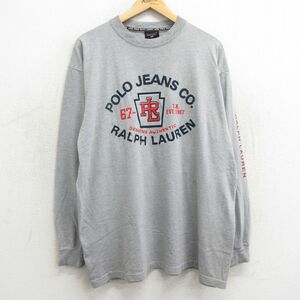 XL/古着 ラルフローレン ポロジーンズ 長袖 ビンテージ ブランド Tシャツ メンズ 90s ビッグロゴ 大きいサイズ コットン クルーネック