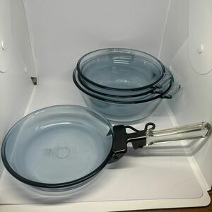 オールドパイレックス　ガラス製スキレットセット５点　片手鍋 フライパン ヴィンテージ　アメリカ　昭和調理器具 