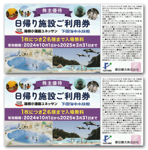 藤田観光 株主優待 日帰り施設ご利用券2枚 2025.3.31まで★普通郵便 送料無料★箱根小涌園ユネッサン 下田海中水族館