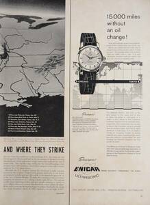 稀少・時計広告！1960年エニカ 時計広告/Enicar Ultrasonic Watches/ダイバー/Q