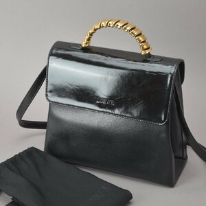 美品 LOEWE ロエベ ベラスケス 2WAY ハンドバッグ ショルダーバッグ エナメル レザー ブラック ツイストハンドル 付属品有 鞄 Mb.g/c.h