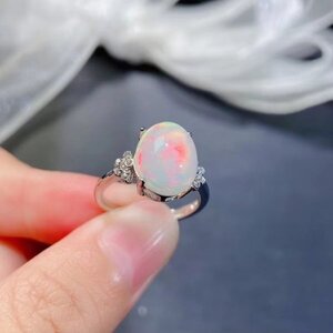 《最初の入札者様は開始価格で購入可能》新品、ナチュラルホワイトオパールリング、2ct、証明書、米国サイズ6.5（日本の13号に相当） aa