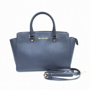 MICHAEL KORS マイケルコース レザー 2WAY バッグ ネイビー トートバッグ ショルダーバッグ ブルー【中古】JA-18314