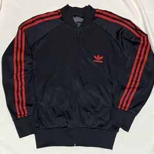 美品レア色 adidas オリジナルス ATP ビンテージ 復刻 黒 赤 トラックジャケット ジャージ トラックトップ adidas トレフォイルロゴ 正規品