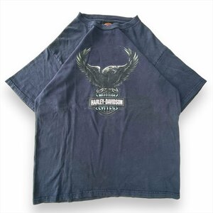 ハーレーダビッドソン Tシャツ 半袖 ネイビー Harley-Davidson 古着 メンズ XL ワシ イーグル フランス USA製 クリーニング済み