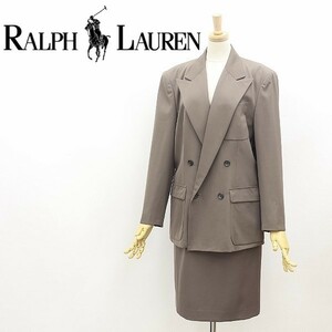 国内正規品◆RALPH LAUREN ラルフ ローレン ダブル ジャケット＆スカート スーツ セットアップ チャコールブラウン 11/9