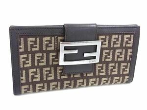 1円 FENDI フェンディ ズッカ柄 ズッキーノ キャンバス×レザー 二つ折り 長財布 ウォレット 小銭入れ 札入れ ブラウン系 FE0560