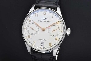 IWC シャフハウゼン IW500114 ポルトギーゼ 7デイズ クロノグラフ メンズ SS/黒レザー オートマ 51011 裏スケ シルバー文字盤【正規品】