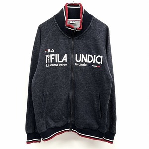 フィラ FILA カットソー ジップジャケット ブルゾン 裏起毛 ラグラン 長袖 ポリ×綿 L ヘザーネイビー×ホワイト×レッド 杢紺 メンズ 男性