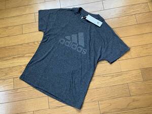 ♪新品タグ付 アディダスadidas ロゴ グラフィック コットンミックス半袖Tシャツ 定価3,990円 杢黒 М ダンス トレーニング