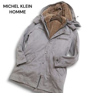 MICHEL KLEIN HOMME ミッシェルクラン オム ボア ライナー★ フード着脱可 ミリタリー モッズ コート Sz.51　メンズ グレー　C4T10423_B#N