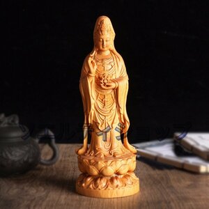 極美品 ★観音菩薩立像　高さ20cm　仏教美術　彫刻工芸品　観音様　木彫仏像