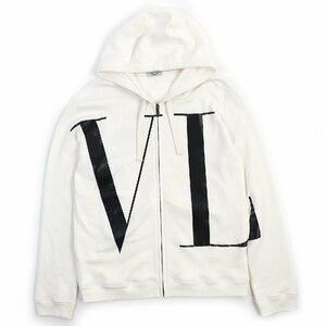 【ドンドン見直し】良品△VALENTINO ヴァレンティノ QV0MF12L592 VLTN ロゴプリント ジップアップパーカー 白 黒 L 伊製 正規品 メンズ