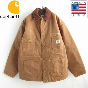 美品 00s USA製 carhartt カーハート ミシガン チョアコート 46R/XL程度 茶系 裏ブランケット ジャケット ビンテージ D149-18-0097ZVW