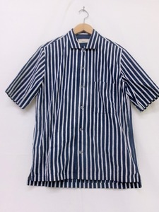 MAISON KITSUNE メゾンキツネ 半袖ストライプシャツ ネイビー 37 KMH-0706-A コットン100% Shirt