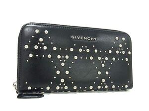 1円 GIVENCHY ジバンシィ レザー スタッズ ラウンドファスナー 長財布 ウォレット 札入れ 小銭入れ ブラック系 FJ1639