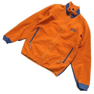 99年 USA製 ■ patagonia パタゴニア ■ 23091 ロゴラベルワッペン パーシェルエクリプス フルジップ フリース ジャケット オレンジ系 M