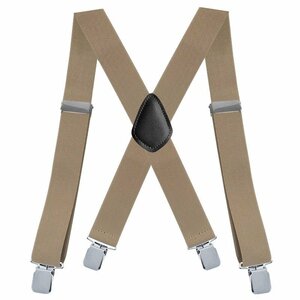 【新品】 ワイド サスペンダー X型 幅広 クリップ Elastic X-Back Pant Suspenders ベージュ色【送料無料】