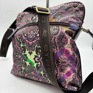 極美品/希少● ETRO エトロ ショルダーバッグ サコッシュ ペイズリー 総柄 斜め掛け 長さ調節◎ メンズ レディース ビジネス ロゴ