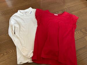 ブランシェス*Branshes*カットソー*長袖ハイネックTシャツ*2枚セット*美品*赤・白*150