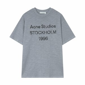【アクネストゥディオズ】Stamp Logo 1996 コットンロゴTシャツ ヴィンテージ加工 半袖ｔシャツ 男女兼用 グレー Mサイズ