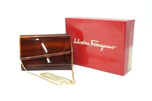 フェラガモ ヴィンテージ ミニ チェーン ショルダーバッグ べっ甲風 プラスティック 茶 ブラウン Salvatore Ferragamo 0318h