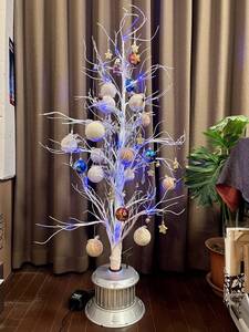 LEDライト点灯 ベアクリスマスツリー 高さ約150cm 白色 オプティックツリー FIBRE OPTIC BARE TREE WITH BLUE LED + IKEA オーナメント