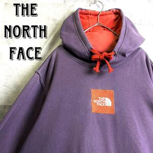 希少 THE NORTH FACE ノースフェイス 刺繍センターロゴ ボックスロゴ スウェットパーカー フーディー パープル 紫 L相当