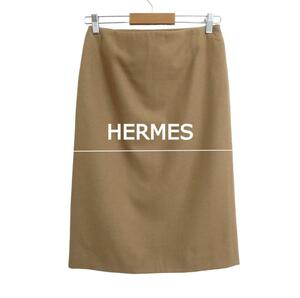 HERMES エルメス サイズ36 マルジェラ期 キャメル100％ 膝丈 ミディ丈 ロング丈 タイトスカート 茶 ブラウン