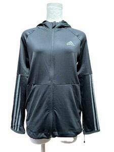 adidasアディダス/ブラックジップアップパーカーＬ美品　ジャージ /ブラック×グレー/ストレッチ/フーデッド/防風