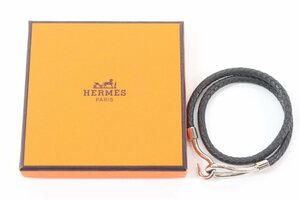 HERMES エルメス ジャンボ 編み込み シルバー金具 2連ブレスレット チョーカー アクセサリー 黒 ブラック 6574-A