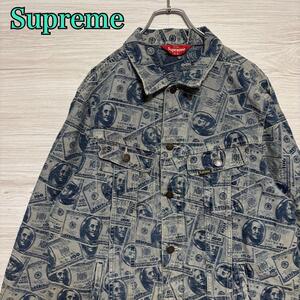 Supreme 100Dollar Bill Trucker Jacket シュプリーム　デニムジャケット　Gジャン　Lサイズ　総柄　ストリート　一点物