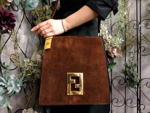 ●超美品●FENDI フェンディ●FF金具●スエード カーフ レザー 本革●ショルダー バッグ●ブラウン●ゴールド金具●斜め掛け●Js53748