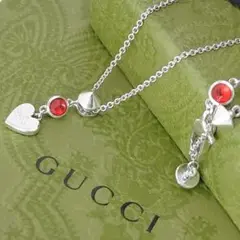 祝★SALE【GUCCI】ハート　スタッズ　レッド　ストーン　ペンダント　998