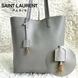 1円 サンローランパリ SAINT LAURENT PARIS トートバッグ トイ ショッピング カーフレザー 本革 グレージュ グレイ YSL ロゴ A4 PC 大容量