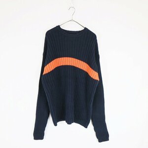 SALE/// 2000年代 GAP ギャップ リブニット セーター ライン ネイビー クルーネック (メンズ L) N6970