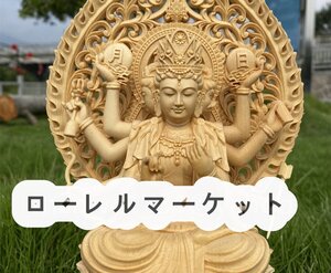 総檜材　仏教工芸品木彫仏教　精密彫刻　極上品　仏師で仕上げ品　護法善神 　武者　摩利支天座像