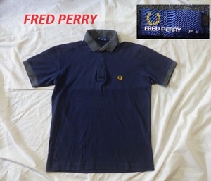 FREDPERRYフレッドペリーポロシャツM紺★半袖鹿の子モッズ