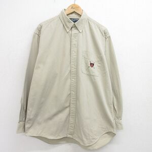 XL/古着 ラルフローレン ポロゴルフ 長袖 ブランド シャツ メンズ 90s ワンポイントロゴ TILDEN 大きいサイズ コットン ボタンダウン ベー