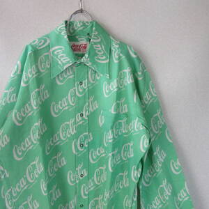 ○未使用品 ERL イーアールエル◆Coca Cola コカ・コーラ コラボ シャツ UNISEX PRINTED BUTTON UP SHIRT WOVEN◆グリーン Lサイズ