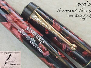 ◆太軸◆1940年代製 サミット S.125 万年筆 ローズ 14金F イギリス◆ 1940’s Summit S.125 14ct F nib England◆ 