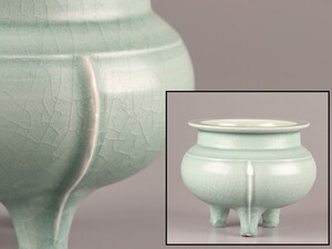 中国古玩 唐物 宋代 龍泉窯 天龍寺青磁 香炉 時代物 極上品 初だし品 D0693